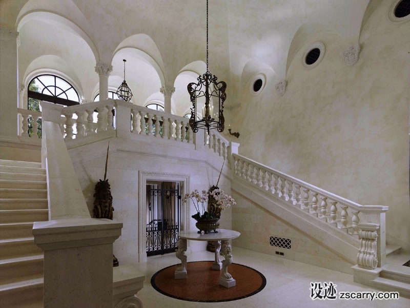 billionaires-row-waterfront-estate-foyer.jpg 家装参考,入户,带楼梯,