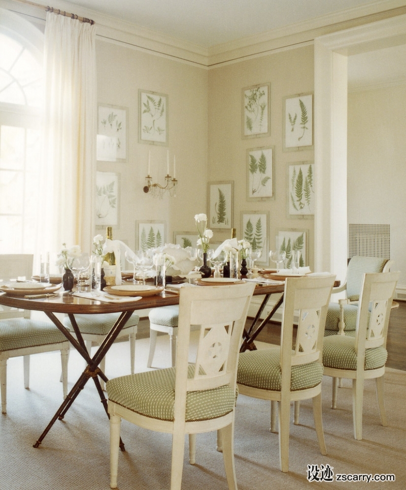 09-The+rhythmic+installations+of+19th+century+fern+prints+animate+a+country+dining+room.+.jpg 家装参考,餐厅,简欧风格,