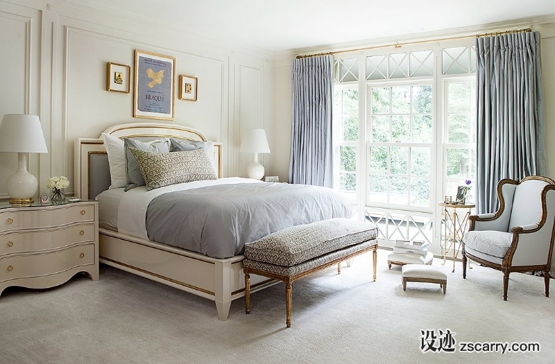 Suzanne-Kasler-home-pale-blue-bedroom.jpg 家装参考,卧室,乡村风格,