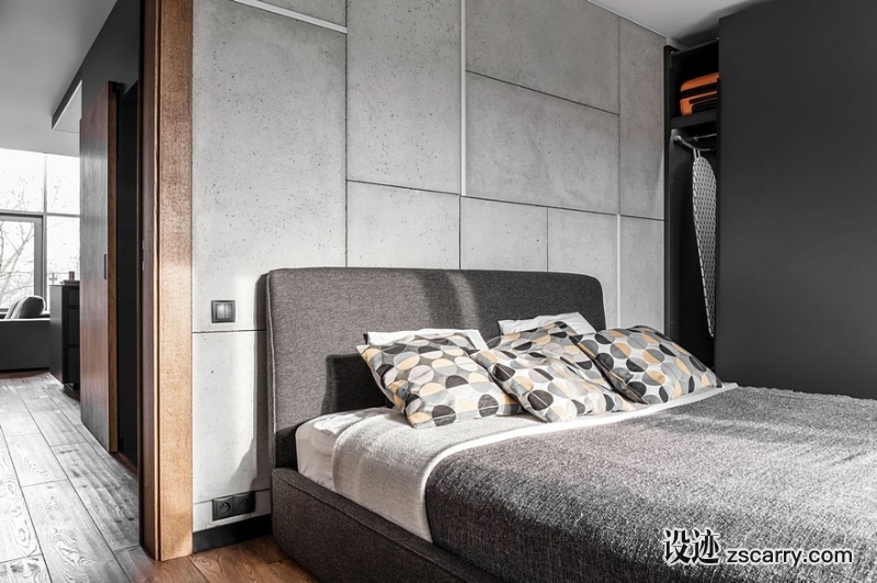 Instantly-Captivating-Wood-and-Graphite-Apartment-in-Poznan-by-Metaforma-12.jpg 家装参考,卧室,床头背景墙,