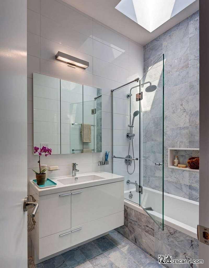 A-Williamsburg-Row-House-Gets-a-Modern-Update-14.jpg 家装参考,卫浴,带嵌入浴缸,