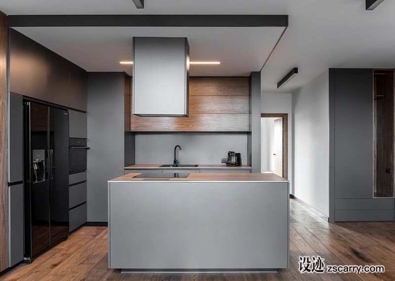 Instantly-Captivating-Wood-and-Graphite-Apartment-in-Poznan-by-Metaforma-3.jpg 家装参考,厨房,带岛台,