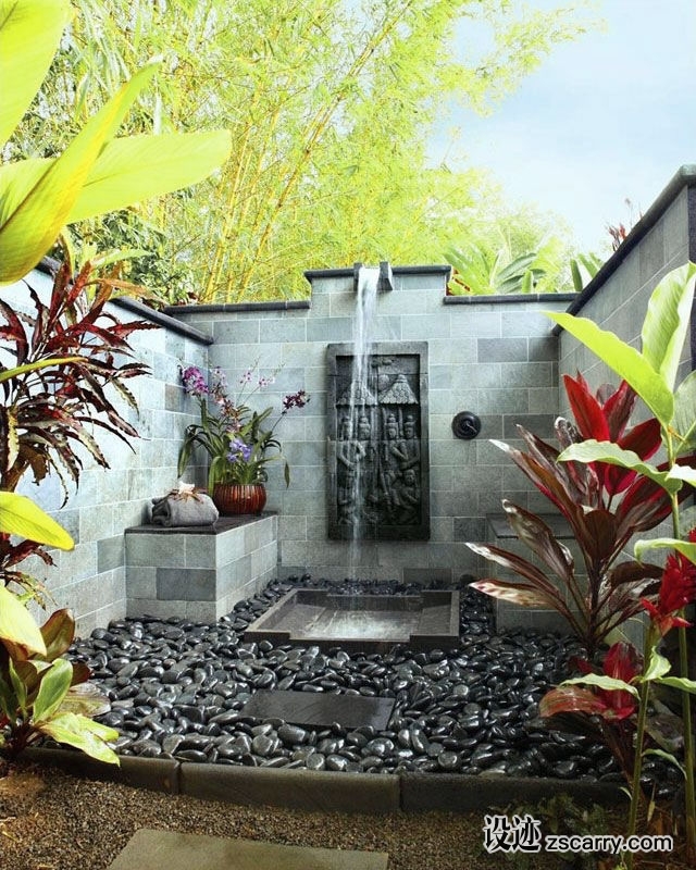 stones-and-concrete-garden-shower-design.jpg 家装参考,户外空间,户外洗浴,