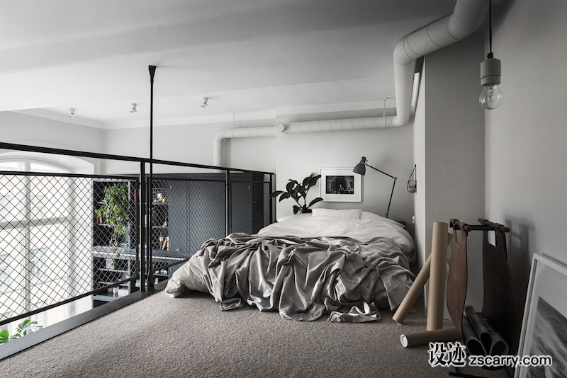 small-apartment-black-white-loft-bedroom.jpg 家装参考,特殊,LOFT,