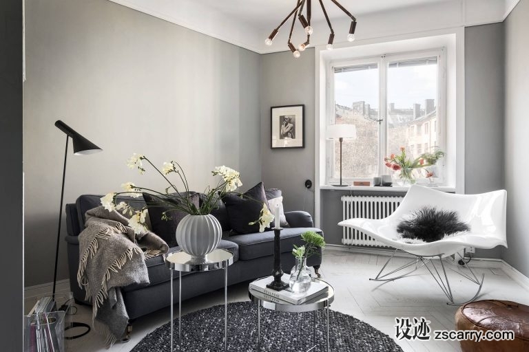 A-Cozy-Grey-Scandinavian-Studio-Apartment-02.jpg 软装参考,客厅搭配,现代气氛,