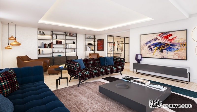 Pulse-Contemporary-Living-Room-Interior-with-Roche-Bobois-Sofa.jpg 软装参考,客厅搭配,现代气氛,