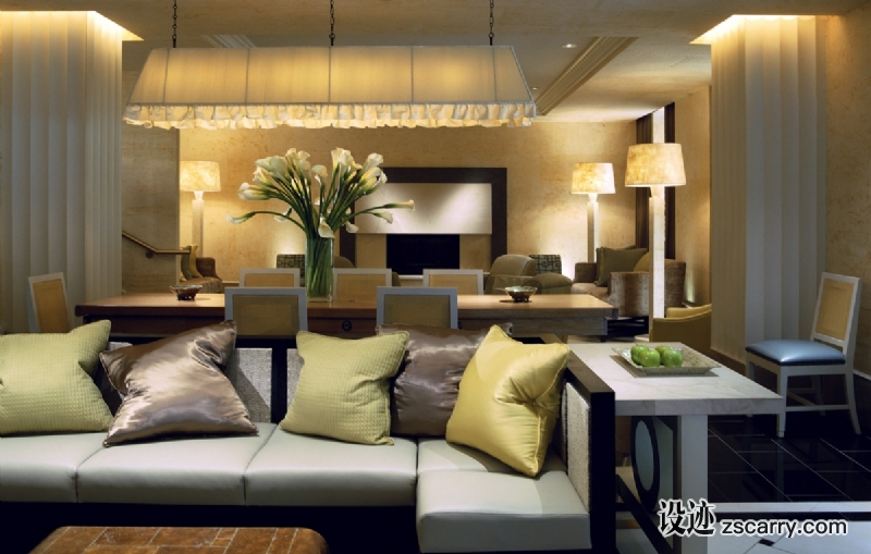 10-In+this+glamorous+Park+Avenue+hotel+lobby,+I+conjured+a+midcentury+sleekness+and+lit+the+entire+stage+like+a+movie+set.+.jpg 软装参考,餐厅搭配,现代气氛,