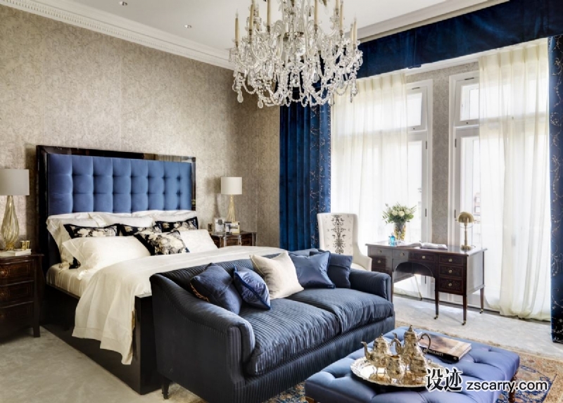 Blue-Bianco-Oro-Park-Lane-Bedroom.jpg 软装参考,卧室搭配,简欧气氛,