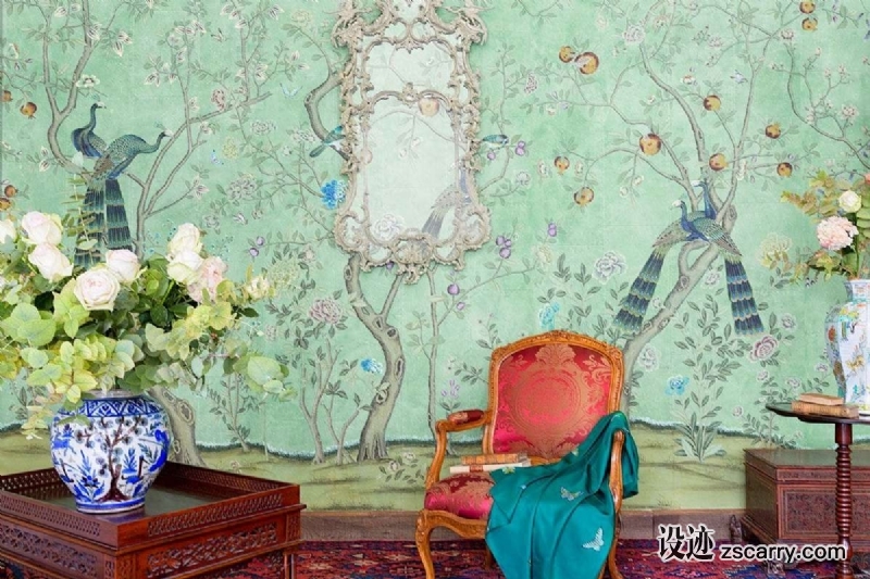 chinoiserie-de-gournay-st-laurent.jpg 软装参考,局部搭配,靠墙,