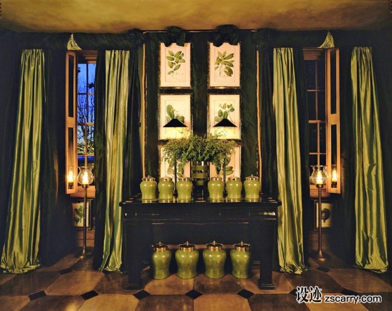green-interior-design-inspiration-anouska-hempel-wiltshire-manor-d.jpg 软装参考,局部搭配,靠墙,