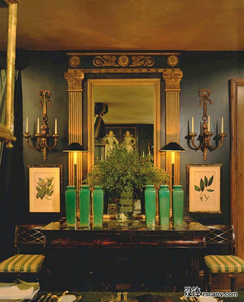 green-interior-design-inspiration-anouska-hempel-wiltshire-manor-b.jpg 软装参考,饰品陈列,长桌摆设,