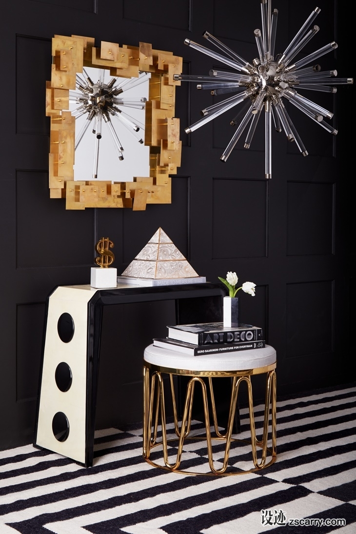 MaisonObjet2018-Jonathan-Adler-Jonathan-Adler-ocadero-console-Canaan-Peruvian-rug-Puzzle-mirror-Jacques-sputnik-chandelier-Maxime-tuffet.jpg 软装参考,饰品陈列,长桌摆设,