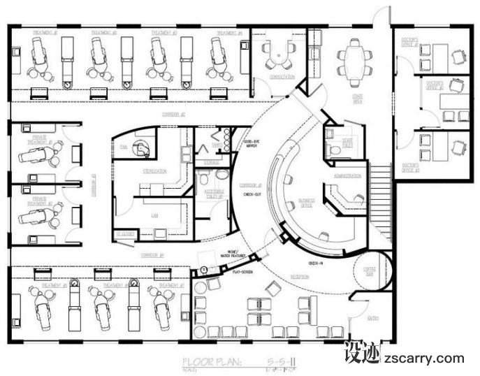 best-office-floor-plan-design-simple-white-classic-stairs-pop-up-blueprint-sketches-black-687x538.jpg 参考素材,平面布局,医疗诊所,