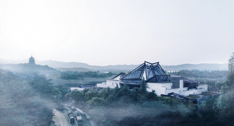 The_art_museum_in_the_foggy_rain_with_Leifeng_Pagoda_and_the_west_Lake.jpg 建筑参考,公共建筑,展馆,