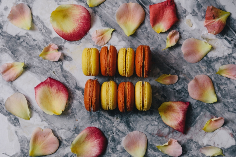 kaboompics_Macaroons, rose petals, marble.jpg 参考素材,灵感来源,色彩搭配,