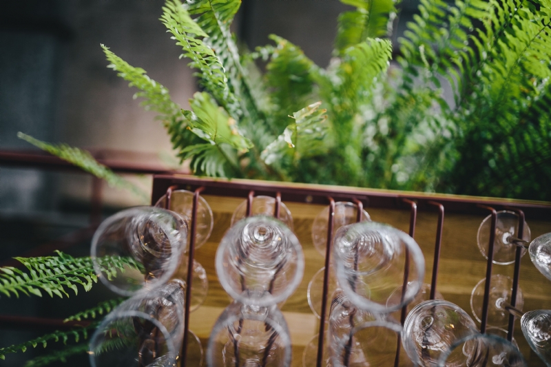 kaboompics_A big bunch of wine glasses hanging from a holder.jpg 方案配图,色彩意境,绿色,