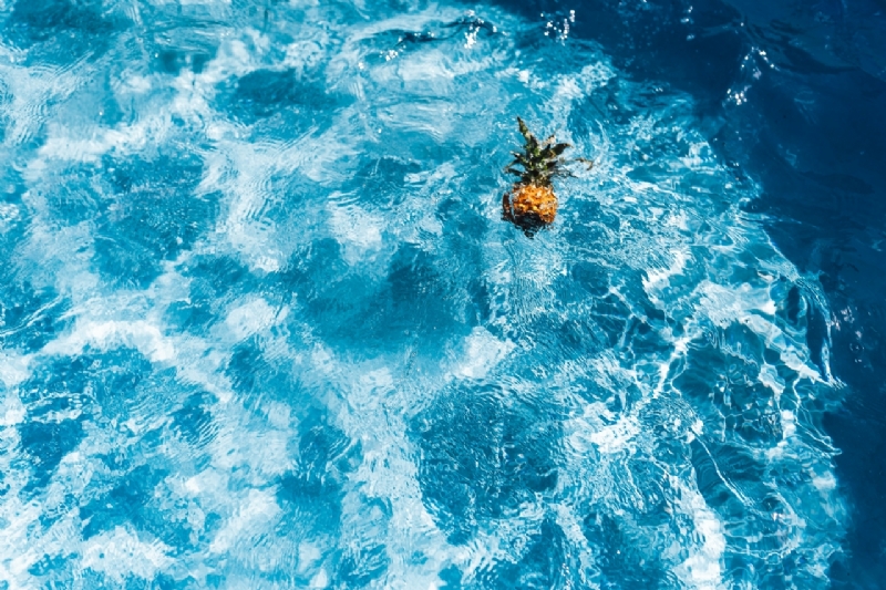kaboompics_Baby Pineapple in a swimming pool-2.jpg 方案配图,色彩意境,蓝色,