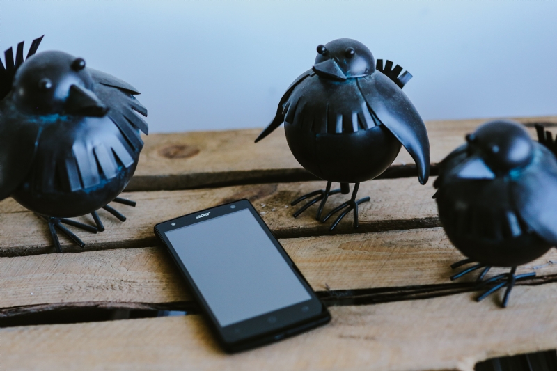 kaboompics_Little black plastic birds with a smartphone on a shelf.jpg 软装参考,饰品陈列,长桌摆设,